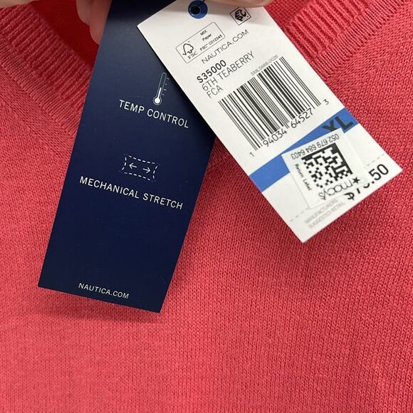 Nautica Navtech Men's Lightweight V-Neck Jersey Sweater - Teaberry - XL - NWT - Picture 3 of 7